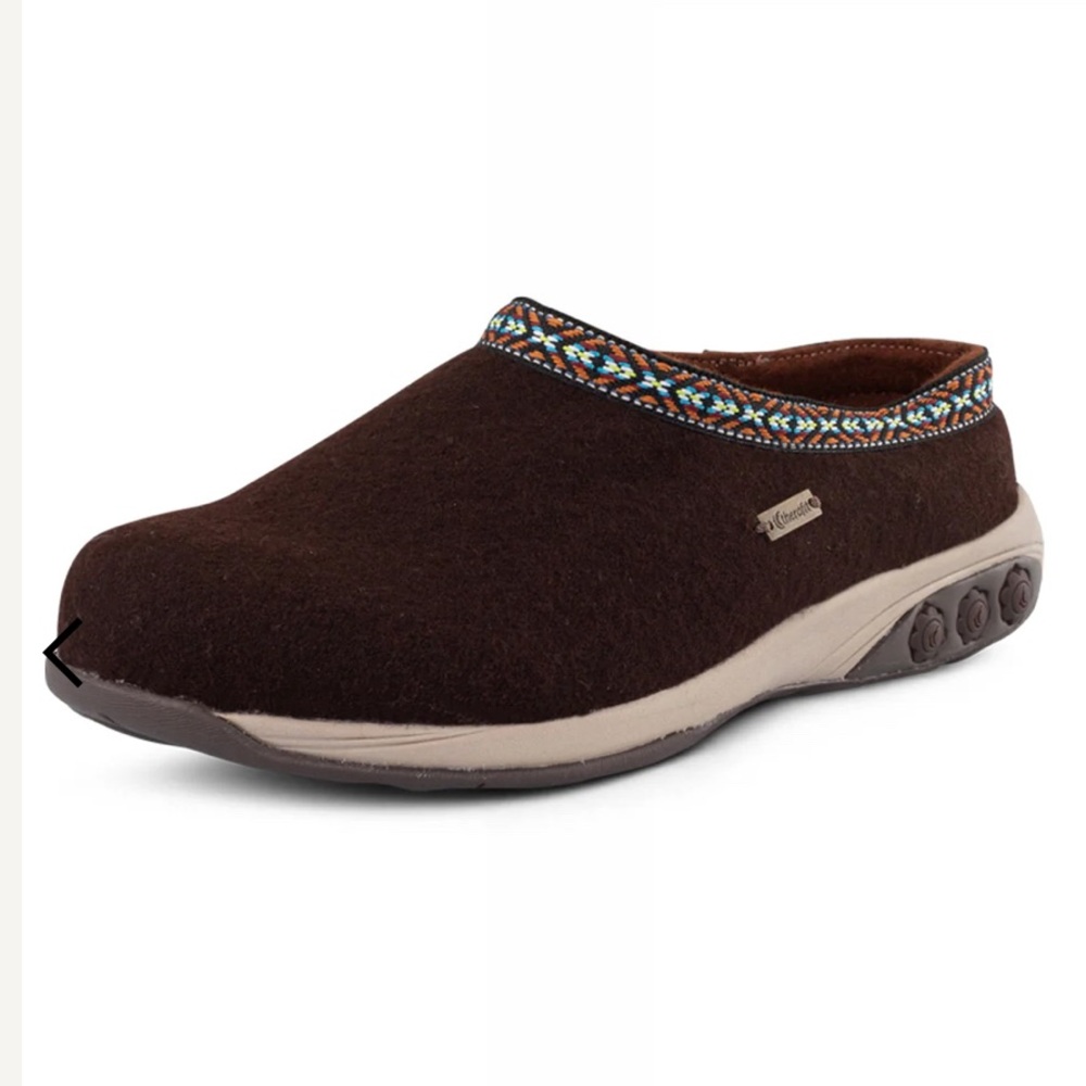 THERAFIT HEATHER chocolate brown will slip on clogs/shoes with Nordic braid trim